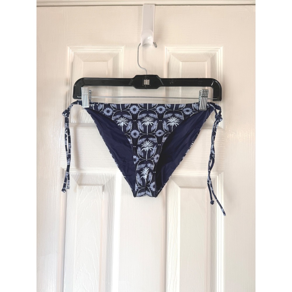 Aqua Swim Navy Blue White Palm Tree Print‎ Tie Side Bikini Bottoms Size Medium